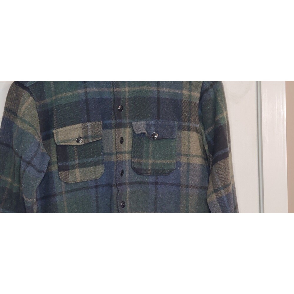 Vintage Traverse Bay Woolen Company Wool Flannel Shirt Green Blue Color 40s 50s - Picture 10 of 15